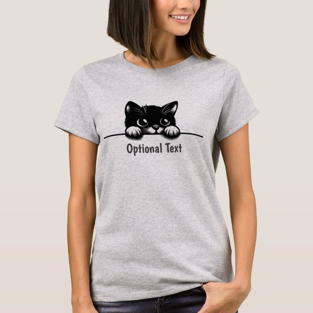 Cute Peeking Cat Design T-Shirt (Front)
