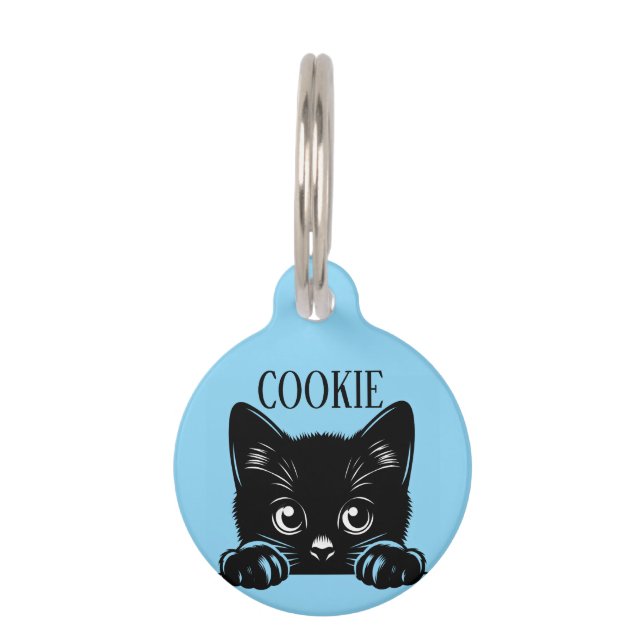 Cute Peeking Cat Pesonalized  Pet Tag (Front)