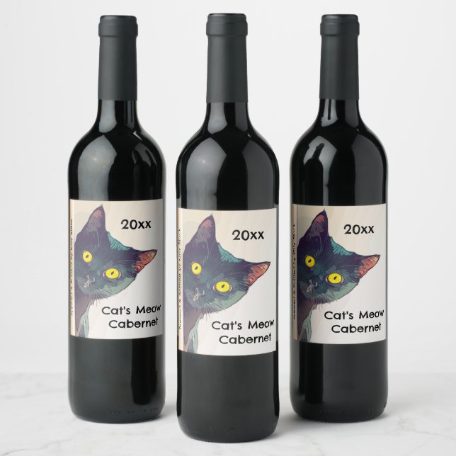 Cute Peeking Cat Wine Label (Bottles)