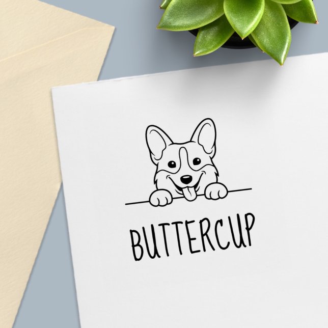 Cute Peeking Corgi Dog Custom Name Self-inking Stamp (Creator Uploaded)