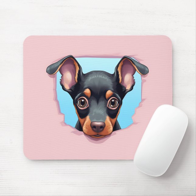 Cute Peeking Doberman Pinscher Dog Mouse Pad (With Mouse)