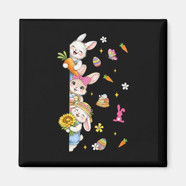 Cute Peeking Easter Bunnies Flowers Spring Eggs Ki Magnet (Front)