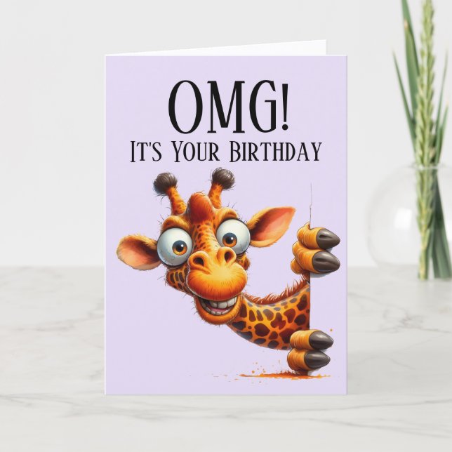 Cute Peeking Giraffe Lavender Birthday Card (Front)