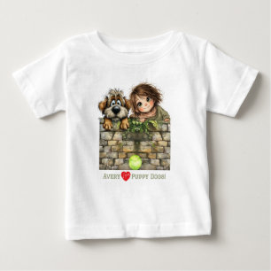 Cute Peeking Girl Boy and Cute Peeking Puppy Dog Baby T-Shirt