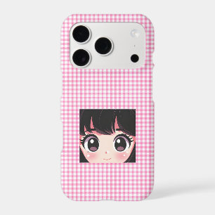 Cute Peeking Girl Gingham iPhone Case Coquette