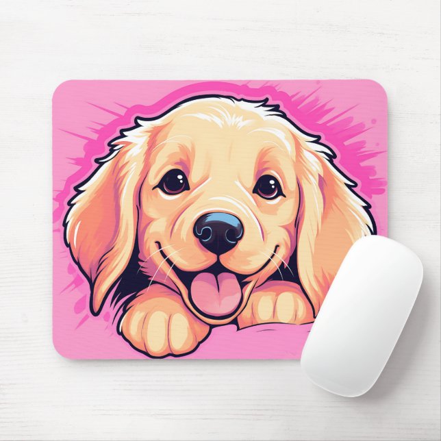 Cute Peeking Golden Retriever Dog Mouse Pad (With Mouse)