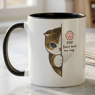 Cute Peeking Kitten Stop Don't Touch My Mug