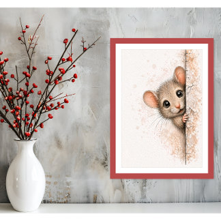 Cute Peeking Mouse Wall Art Minimalist Mice Print