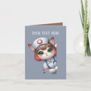 Cute peeking Nurse add message cat Card