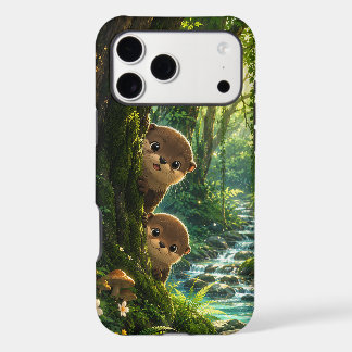 Cute Peeking Otters Lush Green Forest River