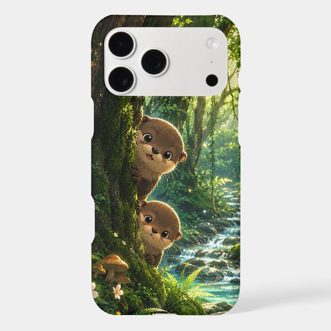 Cute Peeking Otters Lush Green Forest River (Back)