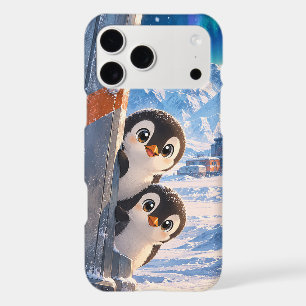 Cute Peeking Penguins Snowy Arctic Aurora