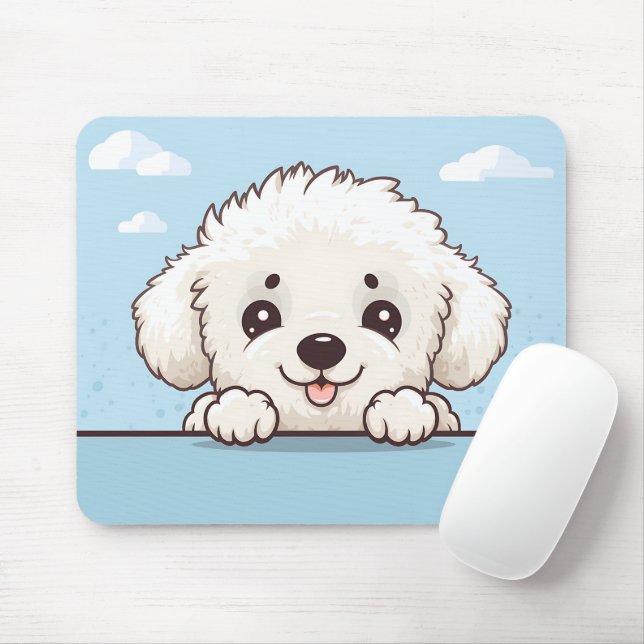 Cute Peeking Poodle Mouse Pad (With Mouse)