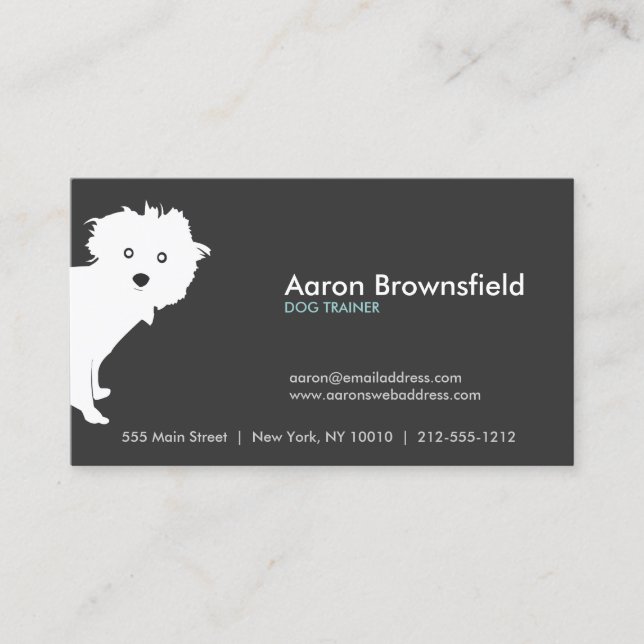 Cute Peeking Pup Grey Business Card (Front)