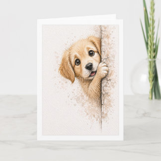Cute Peeking Puppy Blank Watercolor Dog Card