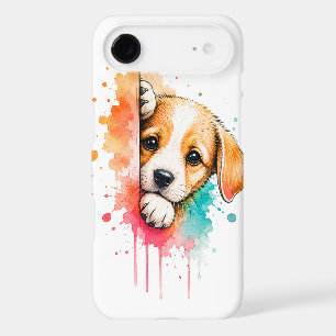 Cute Peeking Puppy Colourful Watercolor Splash Art