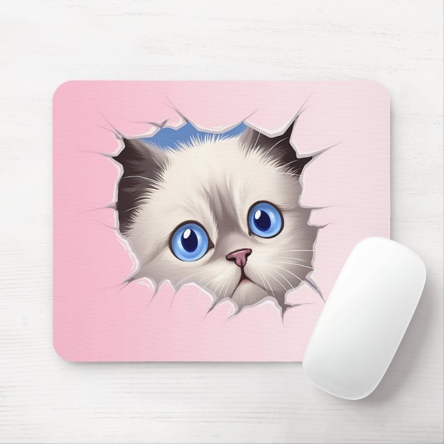 Cute Peeking Ragdoll Cat Mouse Pad (With Mouse)