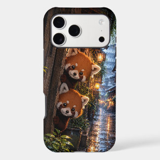 Cute Peeking Red Pandas Rainy Lantern Street