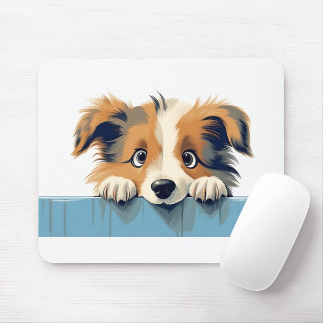 Cute Peeking Shetland Sheepdog Mouse Pad (With Mouse)