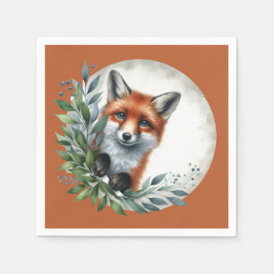 Cute peeking woodland fox party napkin