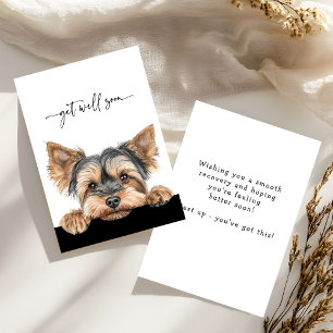 Cute Peeking Yorkie Script Get Well Soon Card