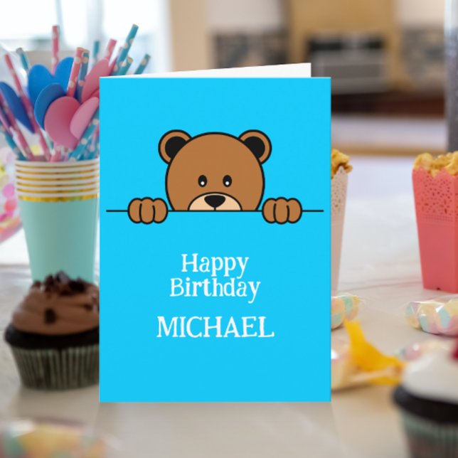 Cute Peeping Bear | Simple Cartoon on Blue Card (Creator Uploaded)