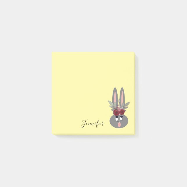 Cute Peeping Easter Bunny Yellow Personalised Post-it Notes (Front)