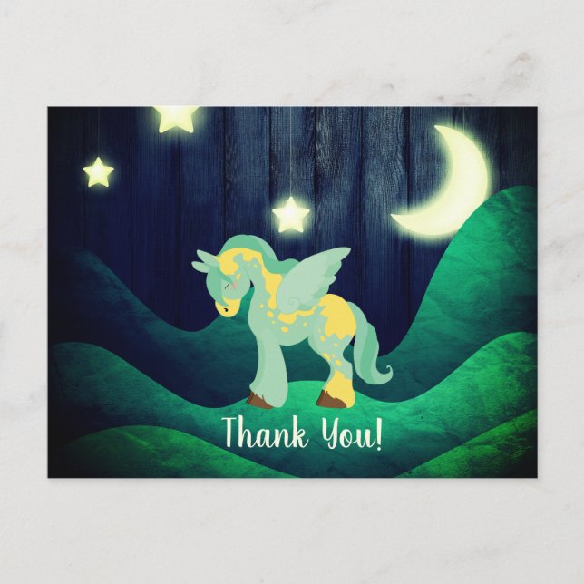Cute Pegasus Asleep Under Stars Horse Thank You Postcard (Front)