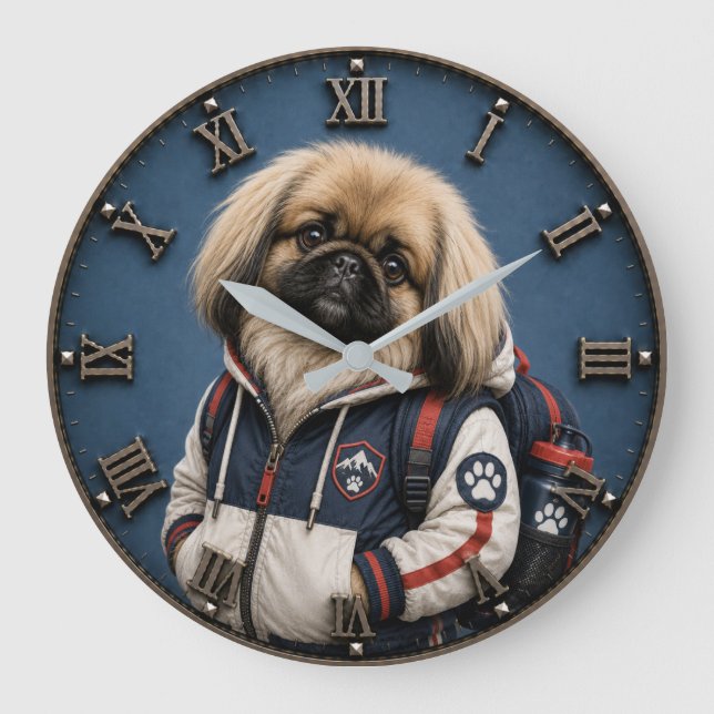 Cute Pekingese Puppy  Large Clock (Front)