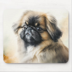 Cute Pekingese puppy Watercolor Painting Mouse Pad