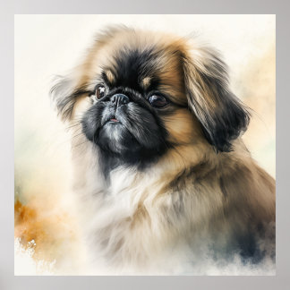 Cute Pekingese puppy Watercolor Painting  Poster