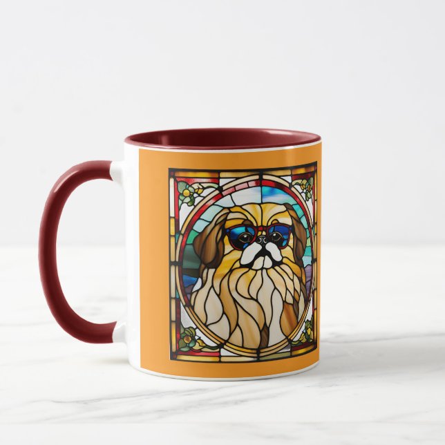Cute Pekingese Stained Glass Coffee Mug (Left)