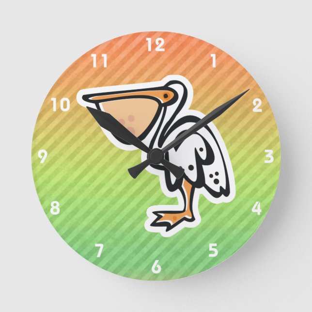 Cute Pelican; Colourful Round Clock (Front)