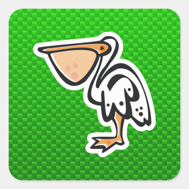 Cute Pelican; Green Square Sticker (Front)
