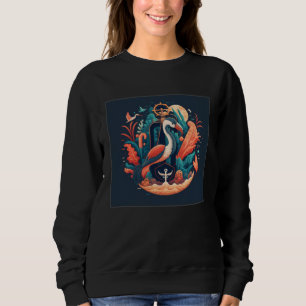 Cute Pelican Illustration Ocean Anchor Colorful Wo Sweatshirt
