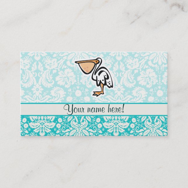 Cute Pelican; Teal Business Card (Front)