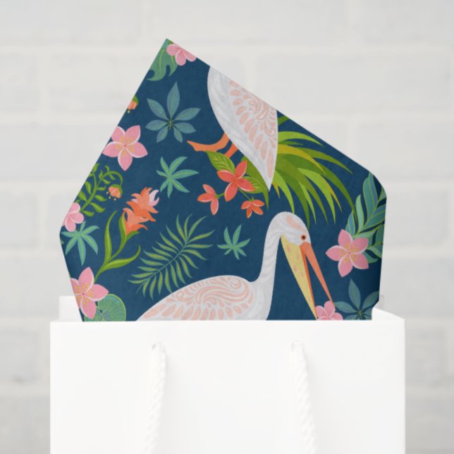 Cute pelicans colourful tropical flowers pattern tissue paper (Gift Bag)