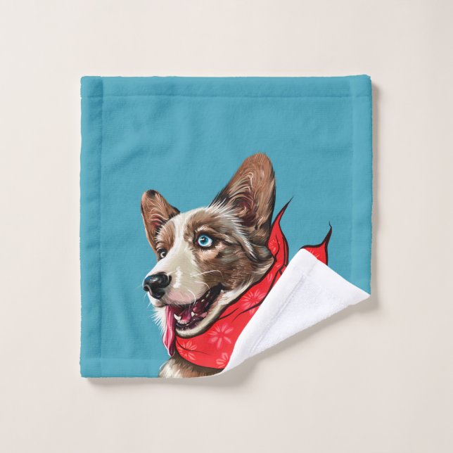Cute Pembroke Welsh Corgi Bath Towel Set (Wash Cloth)