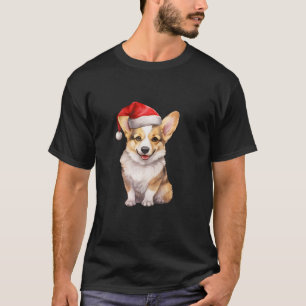 Cute Pembroke Welsh Corgi Dog Puppy with Santa Hat T-Shirt