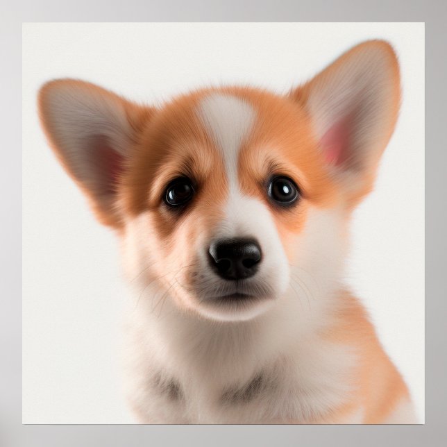 Cute Pembroke Welsh Corgi Puppy Dog Portrait (2) Poster (Front)