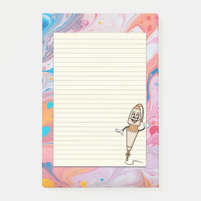 Cute pen mascot on colourful marble background post-it notes (Front)
