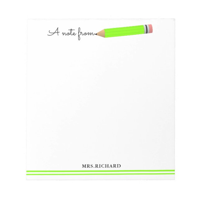 Cute Pencil A Note From Teacher Personalised (Front)