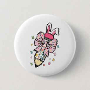 Cute Pencil Coquette Bow Bunny Easter Day Teacher 6 Cm Round Badge