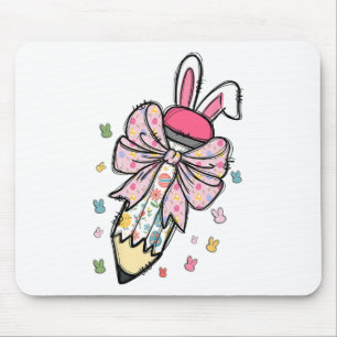 Cute Pencil Coquette Bow Bunny Easter Day Teacher Mouse Pad