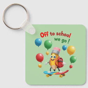Cute Pencil on Skateboard Fun Back to School Key Ring