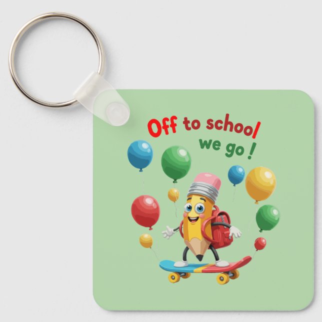  Cute Pencil on Skateboard | Fun Back to School  Key Ring (Front)