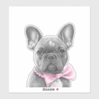 Cute pencil sketch French bulldog with pink bow