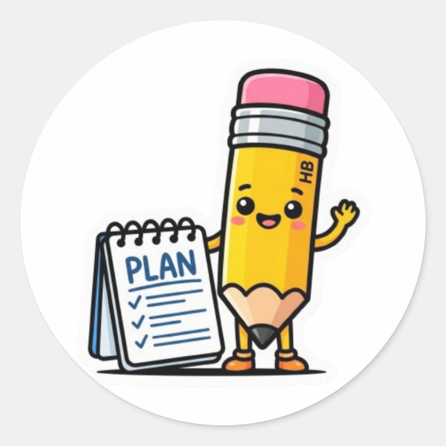 cute pencil sticker, study motivation, dailSticker Classic Round Sticker (Front)