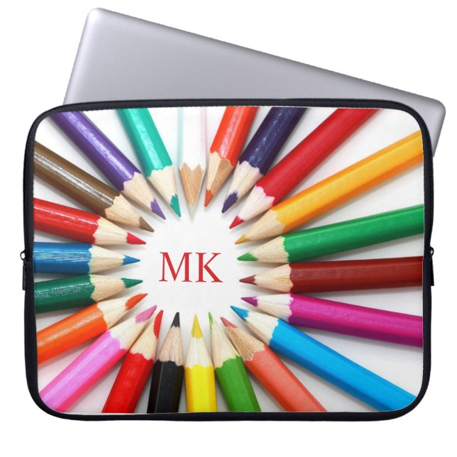 Cute Pencils Monogrammed Laptop Sleeve (Front)