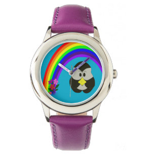 cute pengu penguin wit rainbow wrist watch